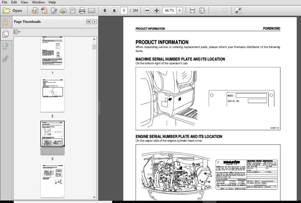 KOMATSU PC78US-6 HYDRAULIC EXCAVATOR OPERATION & MAINTENANCE MANUAL (SN ...