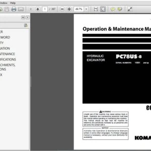 KOMATSU PC78US-8 HYDRAULIC EXCAVATOR OPERATION & MAINTENANCE MANUAL (SN:15001 & UP) KOMATSU PC78US 8 - PDF DOWNLOAD