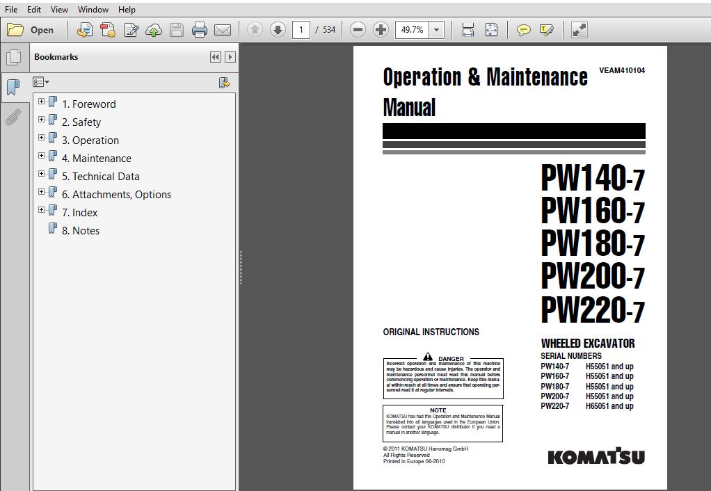 Komatsu Pw140 7 Pw160 7 Pw180 7 Pw0 7 Pw2 7 Wheeled Excavator Operation Maintenance Manual Sn H Up Sn H Up Komatsu Pw140 7 Pw160 7 Pdf Download Heydownloads Manual Downloads