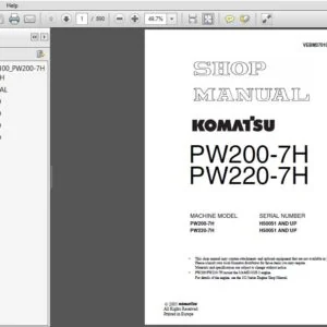 KOMATSU PW200-7H  PW220-7H SERVICE REPAIR MANUAL (SN:H50051 AND UP) - PDF DOWNLOAD