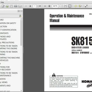 KOMATSU SK815-5 SKID STEER LOADER OPERATION & MAINTENANCE MANUAL (SN:37BF00902 & UP) KOMATSU SK815-5 - PDF DOWNLOAD