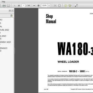 KOMATSU WA180-3 WHEEL LOADER SERVICE REPAIR MANUAL (SN:50001 & UP) KOMATSU WA180 3 - PDF DOWNLOAD