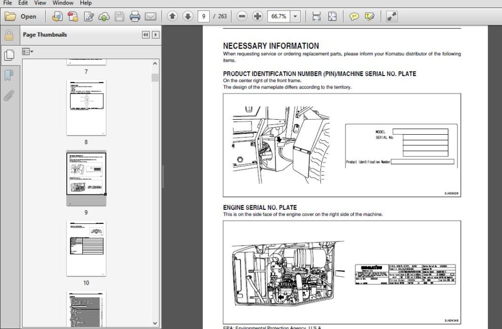 KOMATSU WA250PT-5 WHEEL LOADER OPERATION & MAINTENANCE MANUAL (SN:72302 ...