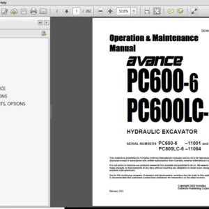 KOMATSU AVANCE PC600-6 PC600LC-6 HYDRAULIC EXCAVATOR OPERATION & MAINTENANCE MANUAL (SEAM046200T) - PDF DOWNLOAD