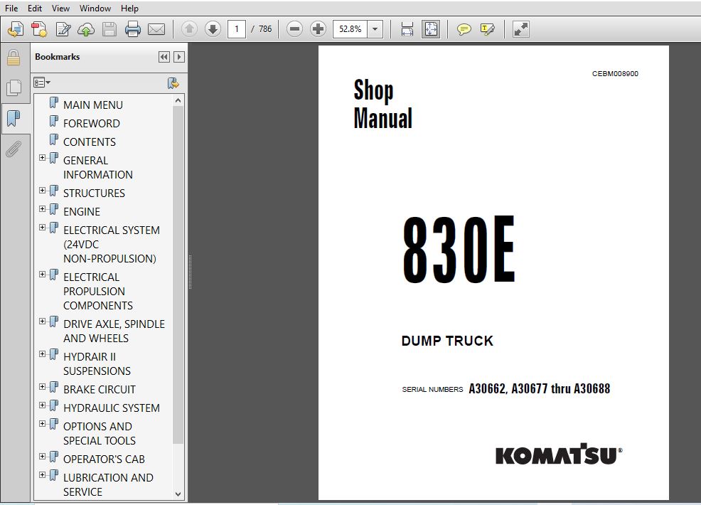 Komatsu 830E Dump Truck Shop Manual SN A30662, A30677-A30688 - PDF