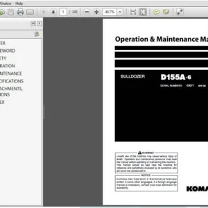 Komatsu Bulldozer D155A-6 Operation & Maintenance Manual SN 85071 and up - PDF DOWNLOAD