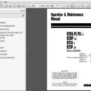 Komatsu Bulldozer D20A,P,PLL-7 D20P-7A D21A-7 D21P-7A Operator & Maintenance Manual - PDF DOWNLOAD