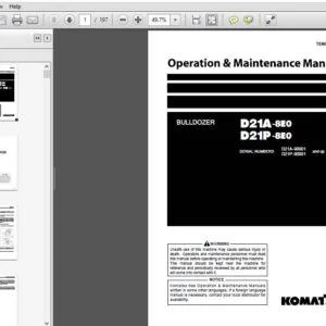 Komatsu Bulldozer D21A-8EO D21P-8EO Operation & Maintenance Manual SN 90001 and up - PDF DOWNLOAD
