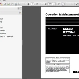 Komatsu Bulldozer D275A-5 Operation & Maintenance Manual SN 25187 and up - PDF DOWNLOAD