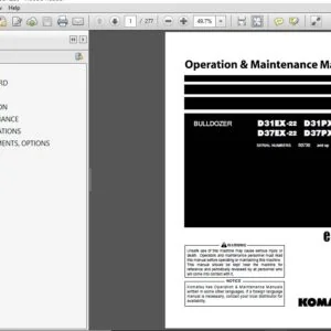 Komatsu Bulldozer D31EX-22 D37PX-22 Operation & Maintenance Manual SN 60730 and up - PDF DOWNLOAD