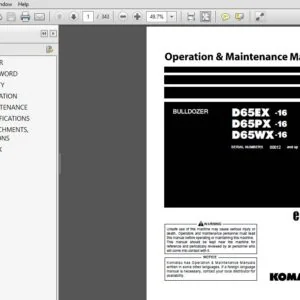 Komatsu Bulldozer D65EX-16 D65PX-16 D65WX-16 Operation & Maintenance Manual SN 80012 and up - PDF DOWNLOAD