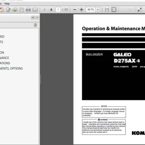 Komatsu Bulldozer Galeo D275AX-5 Operation & Maintenance Manual SN 20164 and up - PDF DOWNLOAD