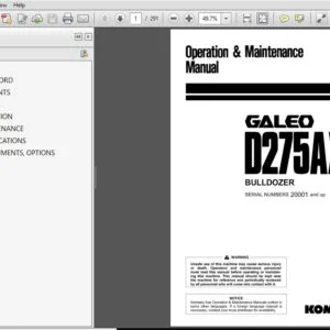Komatsu Bulldozer Galeo D275AX Operation & Maintenance Manual SN 20001 and up - PDF DOWNLOAD
