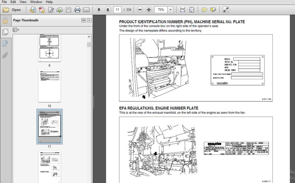 Komatsu Bulldozer Galeo D375A-5EO Operation & Maintenance Manual SN ...