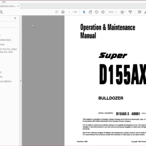Komatsu Bulldozer Super D155AX-3  Operator & Maintenance Manual SN 60001 and up - PDF DOWNLOAD