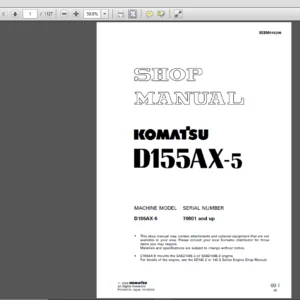 Komatsu D155AX-5 Crawler Bulldozer Shop Manual 70001 and up - PDF DOWNLOAD