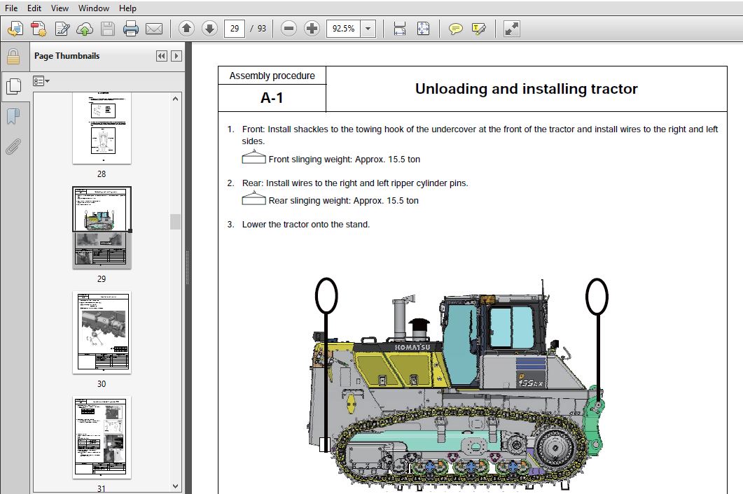 Komatsu D155ax 7 Bulldozer Field Assembly Instruction Manual Sn 90001