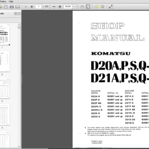 Komatsu D20A-6, D20P-6, D20PL-6, D20S-6, D21A-6, D21E-6 D21P-6 D21S-6 Dozer Shop Manual - PDF DOWNLOAD