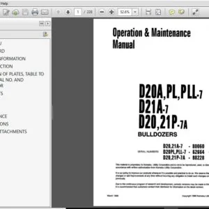 Komatsu D20A,PL,PLL-7 D21A-7 D20,21P-7A Bulldozer Operator & Maintenance Manual SN 80060 62664 80228 and up - PDF DOWNLOAD