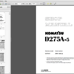 Komatsu D275A-5 Crawler Bulldozer Shop Manual SEBM026307 - PDF DOWNLOAD