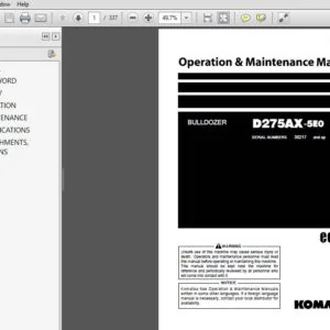 Komatsu D275Ax-5E0 Bulldozer Operation & Maintenance Manual SN 30217 and up - PDF DOWNLOAD
