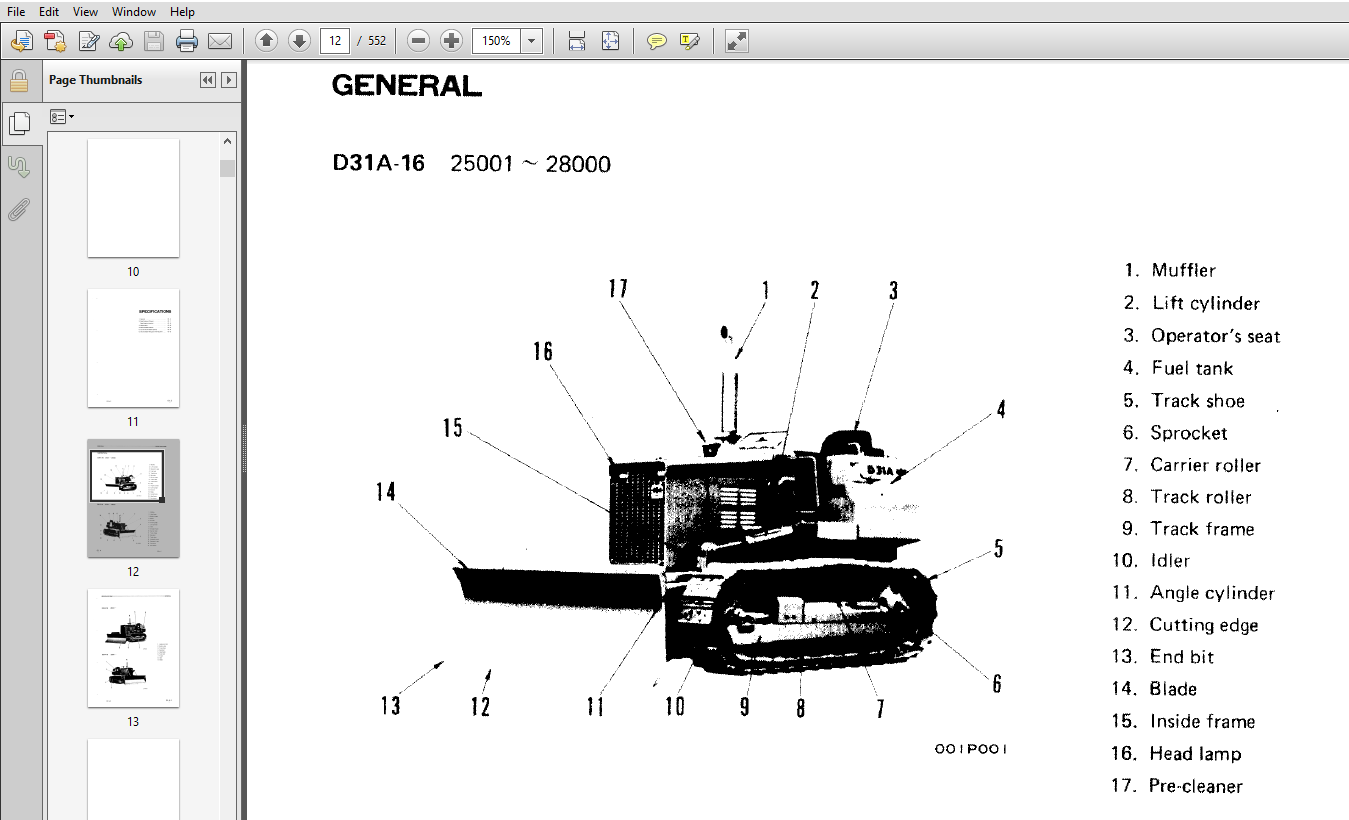 Komatsu D31A-16, D31P-16 Crawler Bulldozer Shop Manual 25001 and up - PDF DOWNLOAD