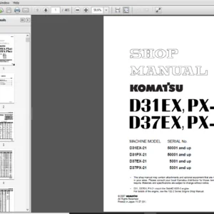 Komatsu D31EX-21, D31PX-21, D37EX-21, D37PX-21 50001, 5001 and up Bulldozer Shop Manual - PDF DOWNLOAD
