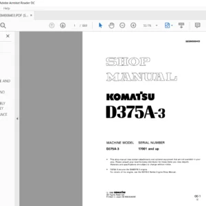 Komatsu D375A-3 17001 and up Crawler Bulldozer Shop Manual - PDF DOWNLOAD