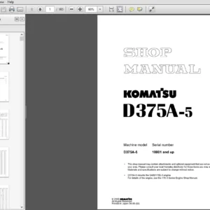 Komatsu D375A-5 Crawler Bulldozer Shop Manual 18001 and up - PDF DOWNLOAD