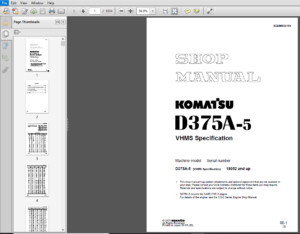 Komatsu D375A-5 (VHMS Specification) Crawler Bulldozer Shop Manual