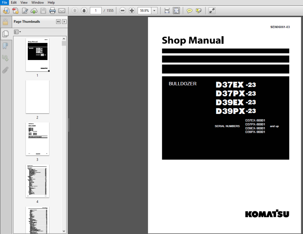 Komatsu D37EX-23, D37PX-23, D39EX-23, D39PX-23 Bulldozer Shop Manual