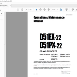 Komatsu D51EX-22 D51PX-22 Crawler Dozer Operation & Maintenance Manual SN B10001 and up - PDF DOWNLOAD