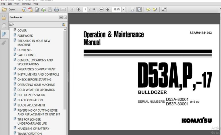 Komatsu D53A,P,-17 Bulldozer Operation & Maintenance Manual SN 80001