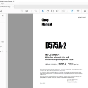 Komatsu D575A-2 Bulldozer Shop Manual SN 10035 and up - PDF DOWNLOAD