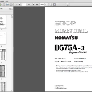 Komatsu D575A-3 Super Dozer 10101 and up Crawler Bulldozer Shop Manual - PDF DOWNLOAD