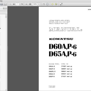 Komatsu D60A-6, D60P-6, D60PL-6, D65A-6, D65P-6 Crawler Bulldozer Service Repair Manual - PDF Download