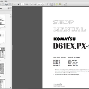 Komatsu D61EX-12, D61PX-12 Crawler Bulldozer Shop Manual 1001 and up B1001 and up - PDF DOWNLOAD