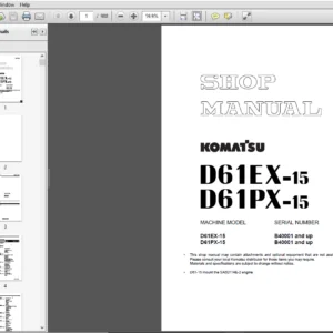 Komatsu D61EX-15, D61PX-15 Crawler Bulldozer Shop Manual  B40001 and up - PDF DOWNLOAD
