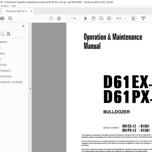 Komatsu D61Ex 12 D61Px-12 Bulldozer Operation Maintenance Manual  PDF