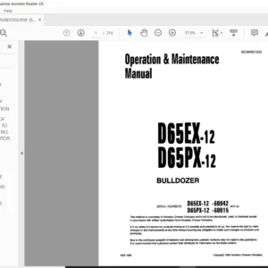 Komatsu D65EX-12 D65PX-12 Bulldozer Operation & Maintenance Manual SN 60942, 60915 and up - DOWNLOAD