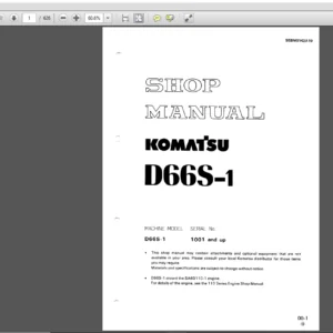 Komatsu D66S-1 Crawler Loader Dozer Shovel Shop Manual SEBM0142A10 - PDF DOWNLOAD