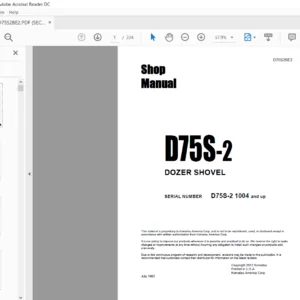Komatsu D75S-2 Dozer Shovel Shop Manual SN 1004 and up - PDF DOWNLOAD