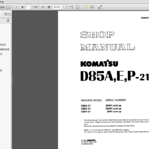Komatsu D85A-21, D85E-21, D85P-21 35001 and up, 3001 and up Bulldozer Shop Manual SEBM01542110 - PDF DOWNLOAD
