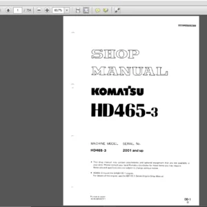 Komatsu Dump Truck Hd465-3 Shop Manual SEBM0569S308 - PDF DOWNLOAD