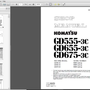 Komatsu GD555-3C, GD655-3C, GD675-3C Motor Grader Shop Manual 50001 and up - PDF DOWNLOAD