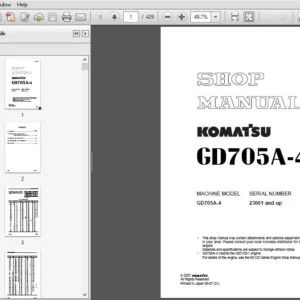 Komatsu GD705A-4  Motor Grader Shop Manual SN 23001 and up - PDF DOWNLOAD