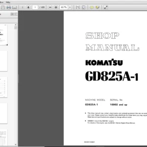 Komatsu GD825A-1 Motor Grader Shop Manual 10002 and up - PDF DOWNLOAD