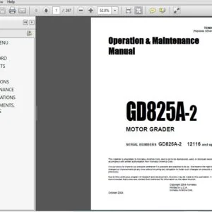 Komatsu GD825A-2 Motor Grader Operation & Maintenance Manual SN 12116 and up - PDF DOWNLOAD