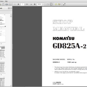 Komatsu GD825A-2  Motor Grader Shop Manual 11001 and up - PDF DOWNLOAD