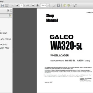 Komatsu Galeo WA320-5L Wheel Loader Shop Manual A32001 and up - PDF DOWNLOAD